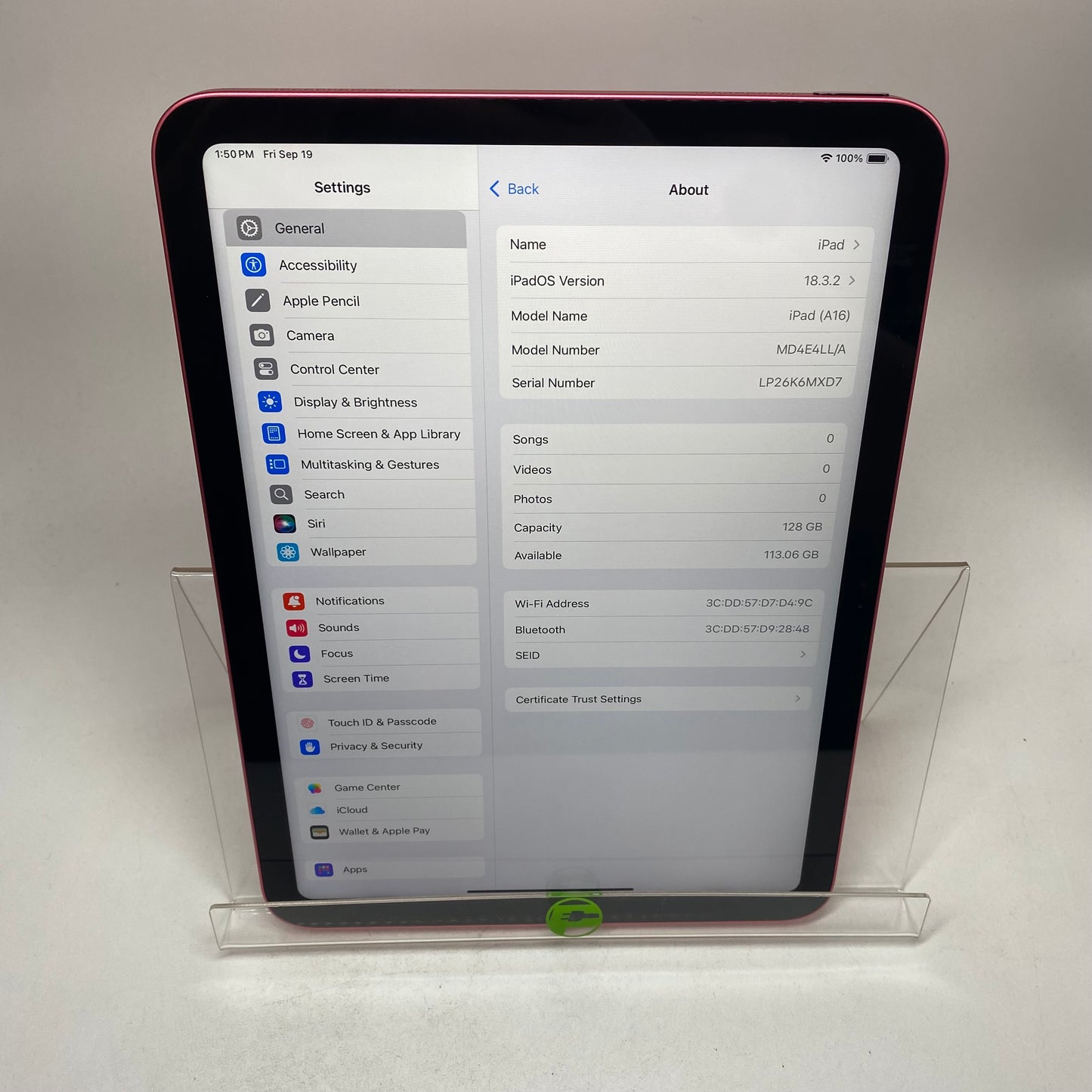 WiFi Only Apple iPad 11" (A16) 128GB Pink MD4E4LL/A