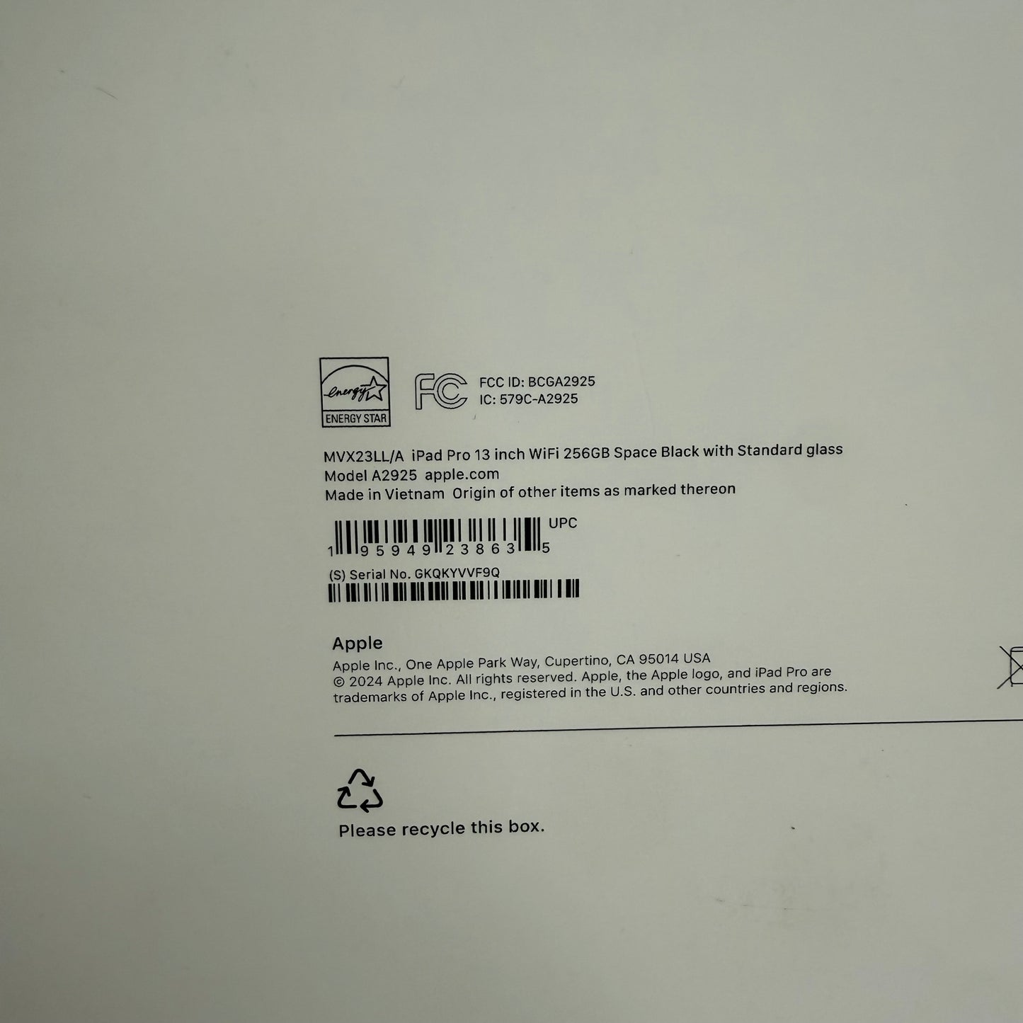 New WiFi Only Apple iPad Pro 13" M4 256GB Space Black MVX23LL/A