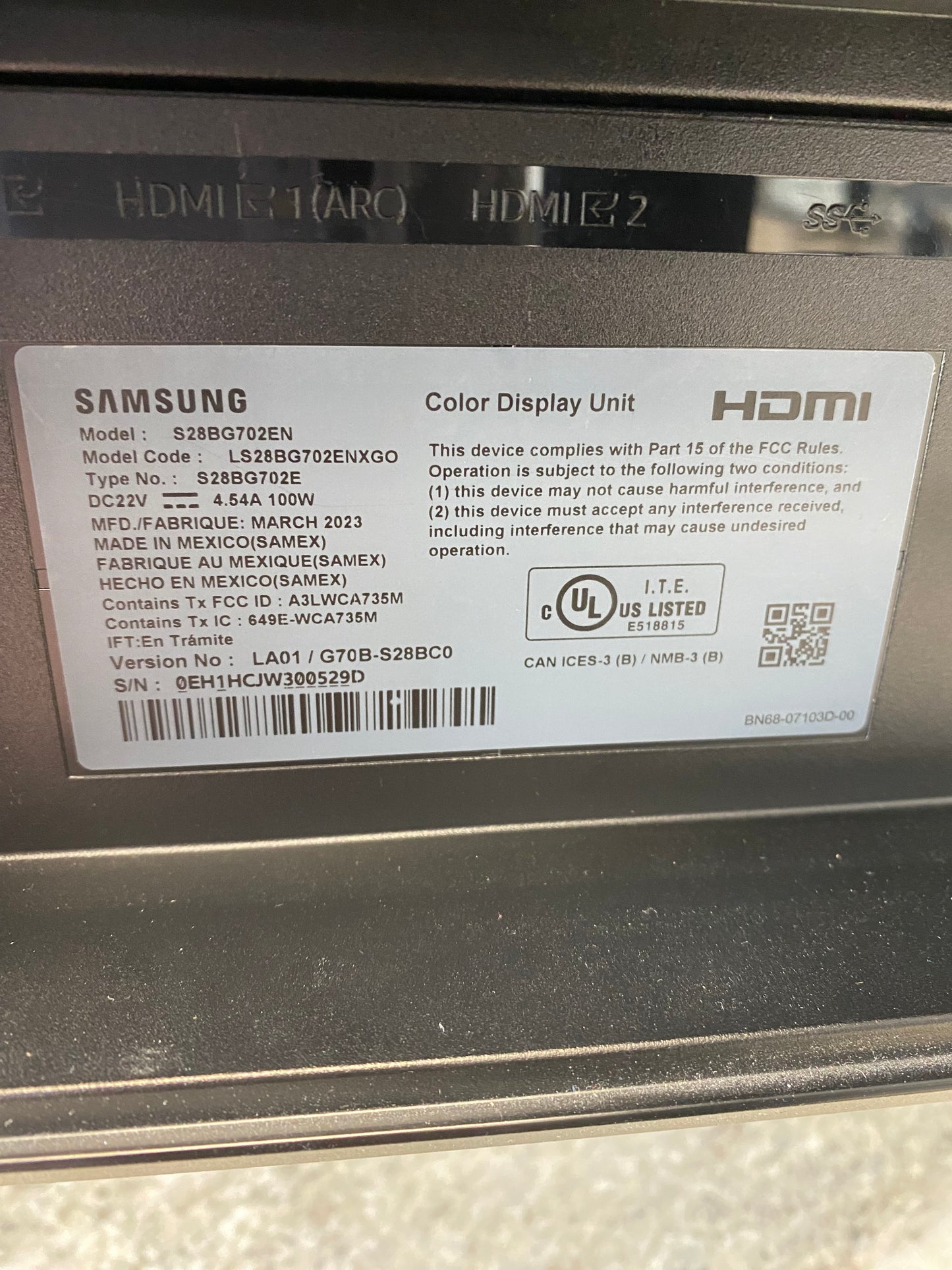 Samsung 28" S28BG702EN 4K UHD IPS 144Hz Gaming Monitor