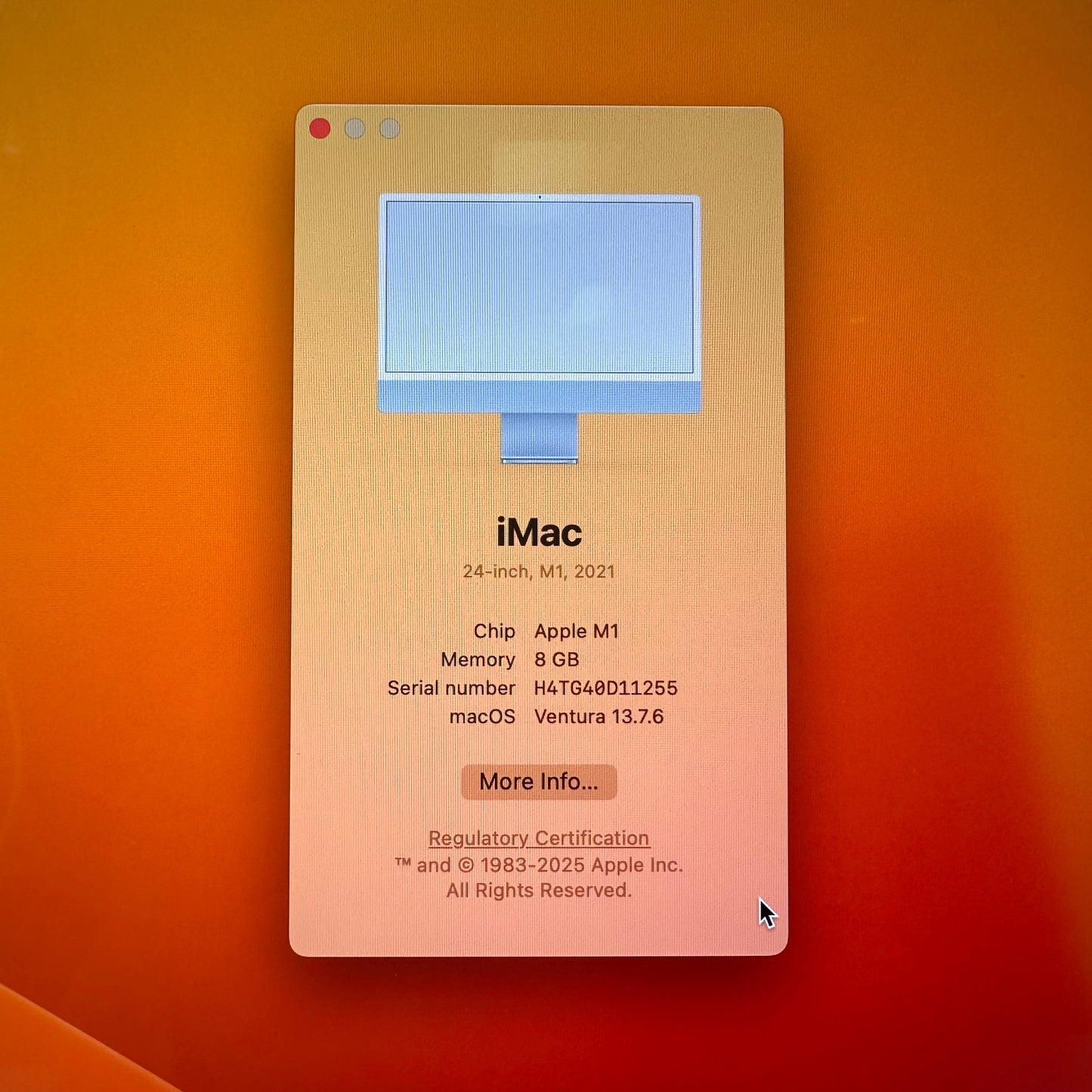 2021 Apple iMac 24" M1 3.2GHz 8GB RAM 256GB SSD Silver A2439