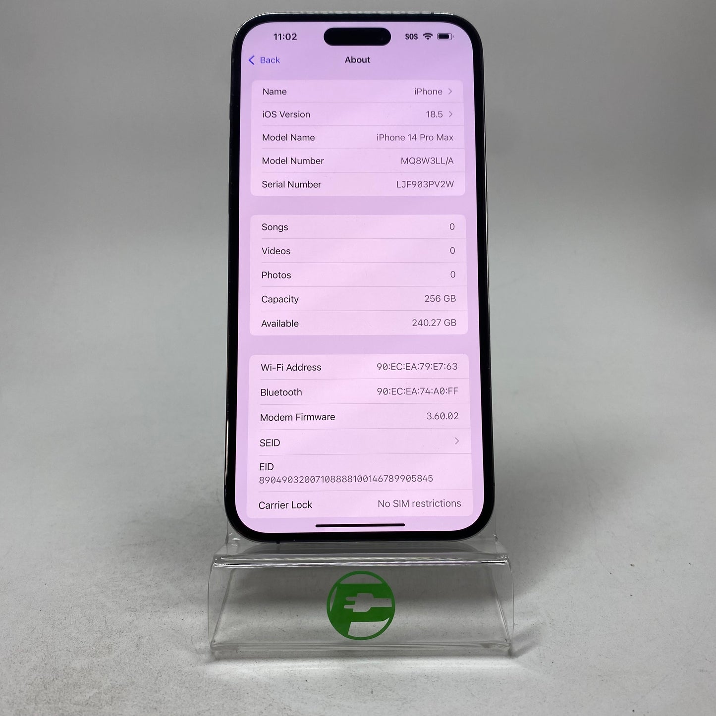 Unlocked Apple iPhone 14 Pro Max 256GB 18.5 Deep Purple MQ8W3LL/A