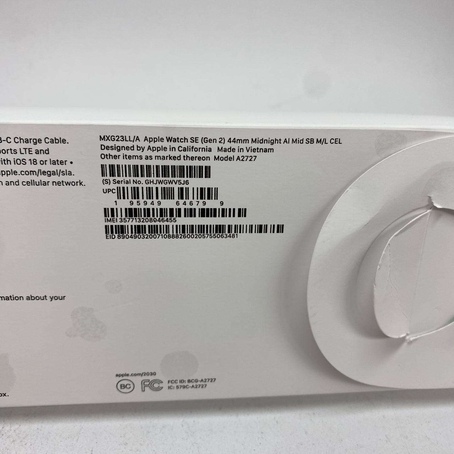 New Factory Unlocked Apple Watch SE 2nd Gen 44MM Midnight Aluminum MXG23LL/A