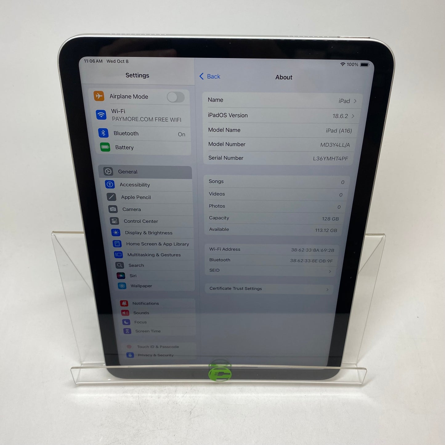 WiFi Only Apple iPad 11" (A16) 128GB Silver MD3Y4LL/A