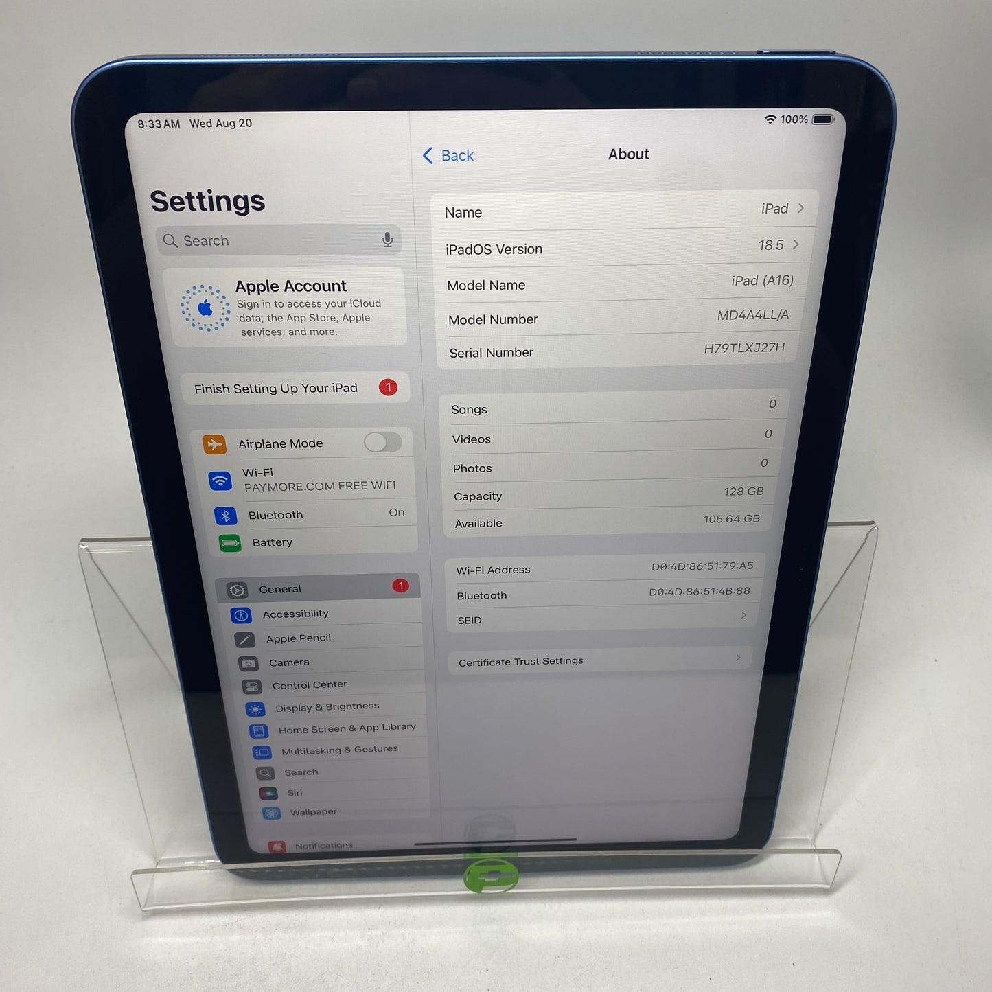 WiFi Only Apple iPad 11" (A16) 128GB Blue MD4A4LL/A