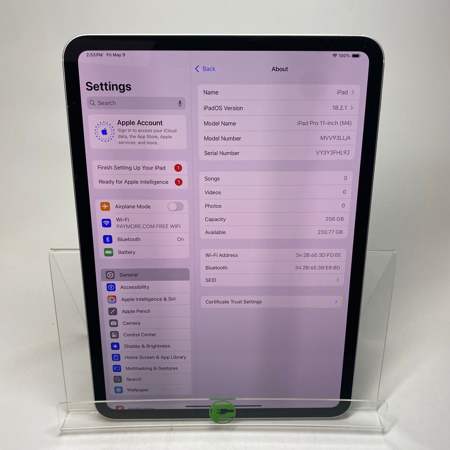 WiFi Only Apple iPad Pro 11" M4 256GB Silver MVV93LL/A