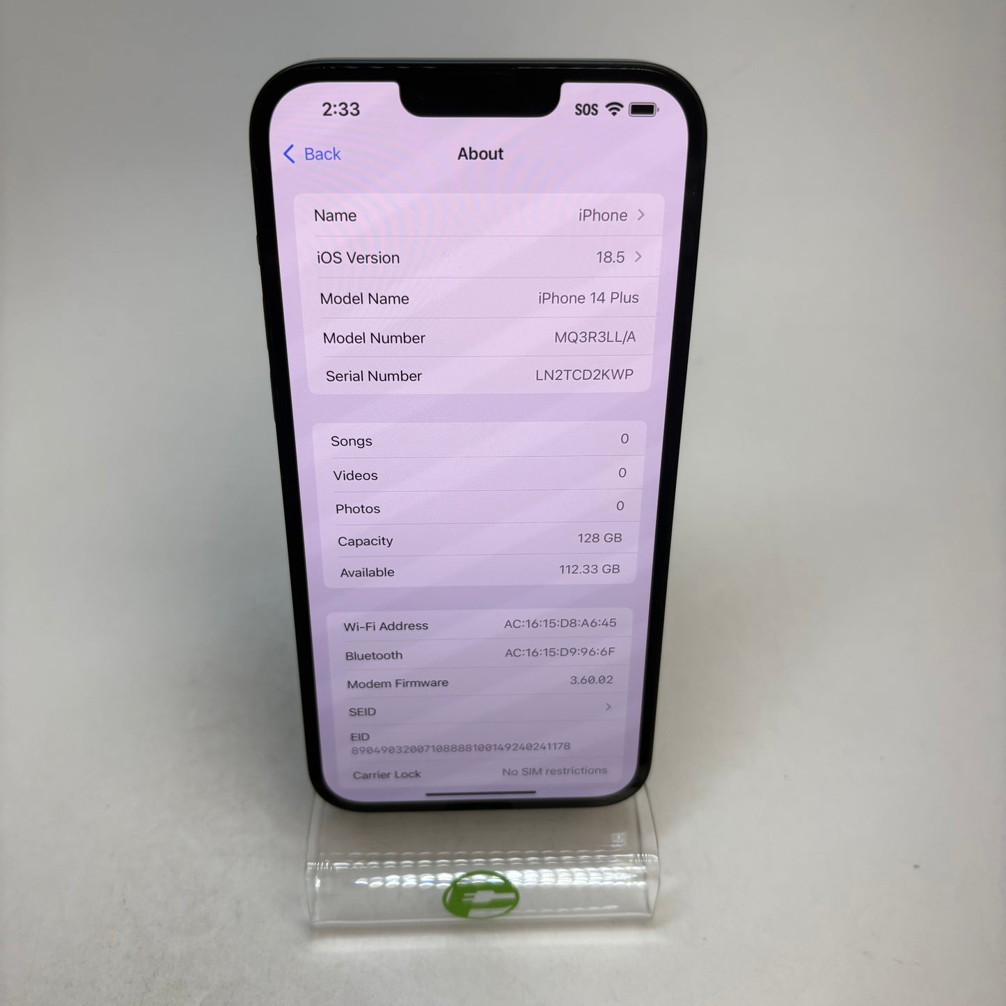 Factory Unlocked Apple iPhone 14 Plus 128GB Midnight MQ3R3LL/A
