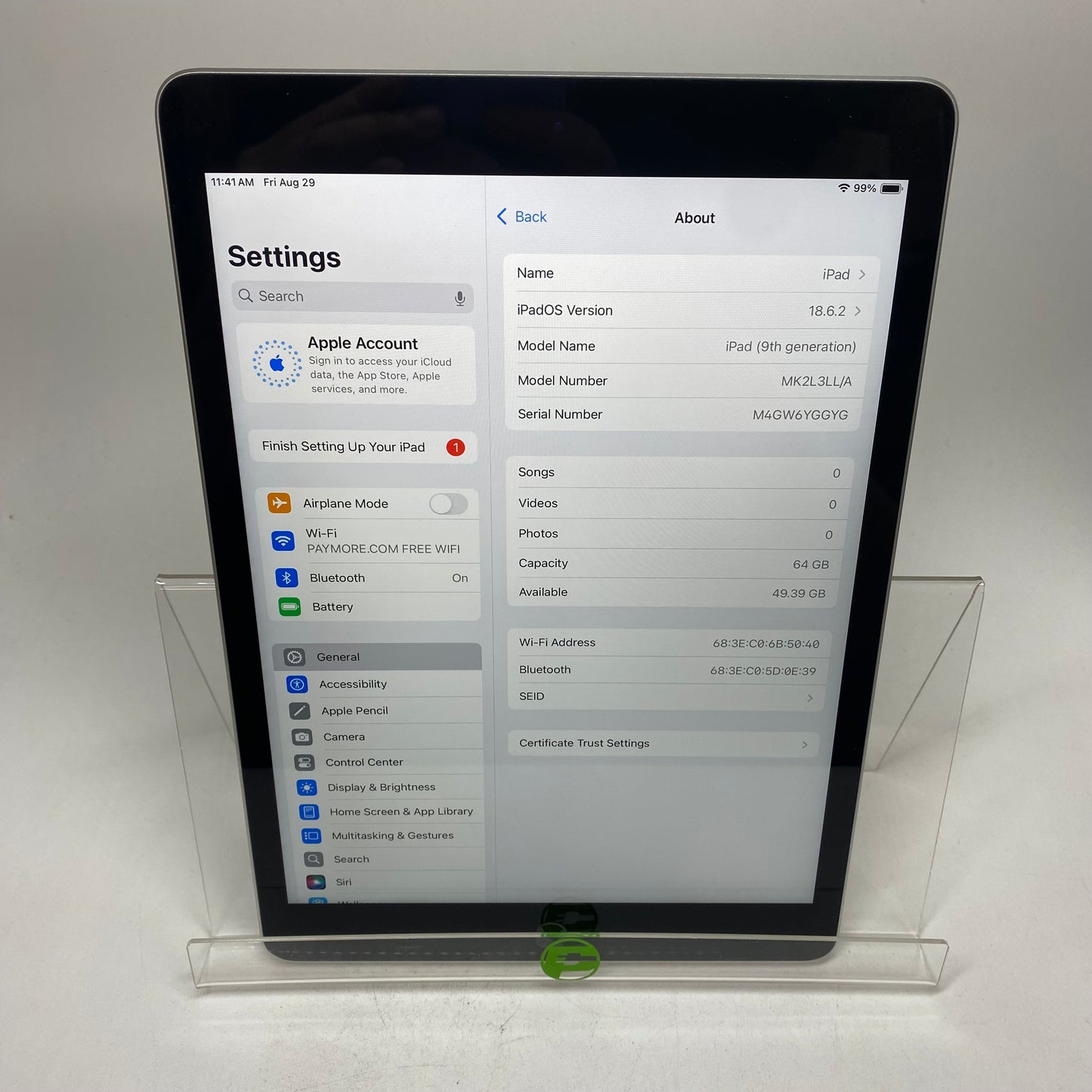 WiFi Only Apple iPad 9th Gen 64GB Silver MK2L3LL/A