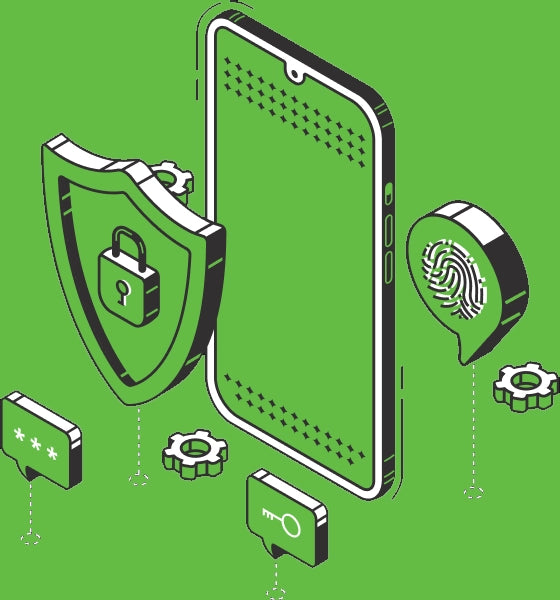 gears around a smartphone showing data wiping