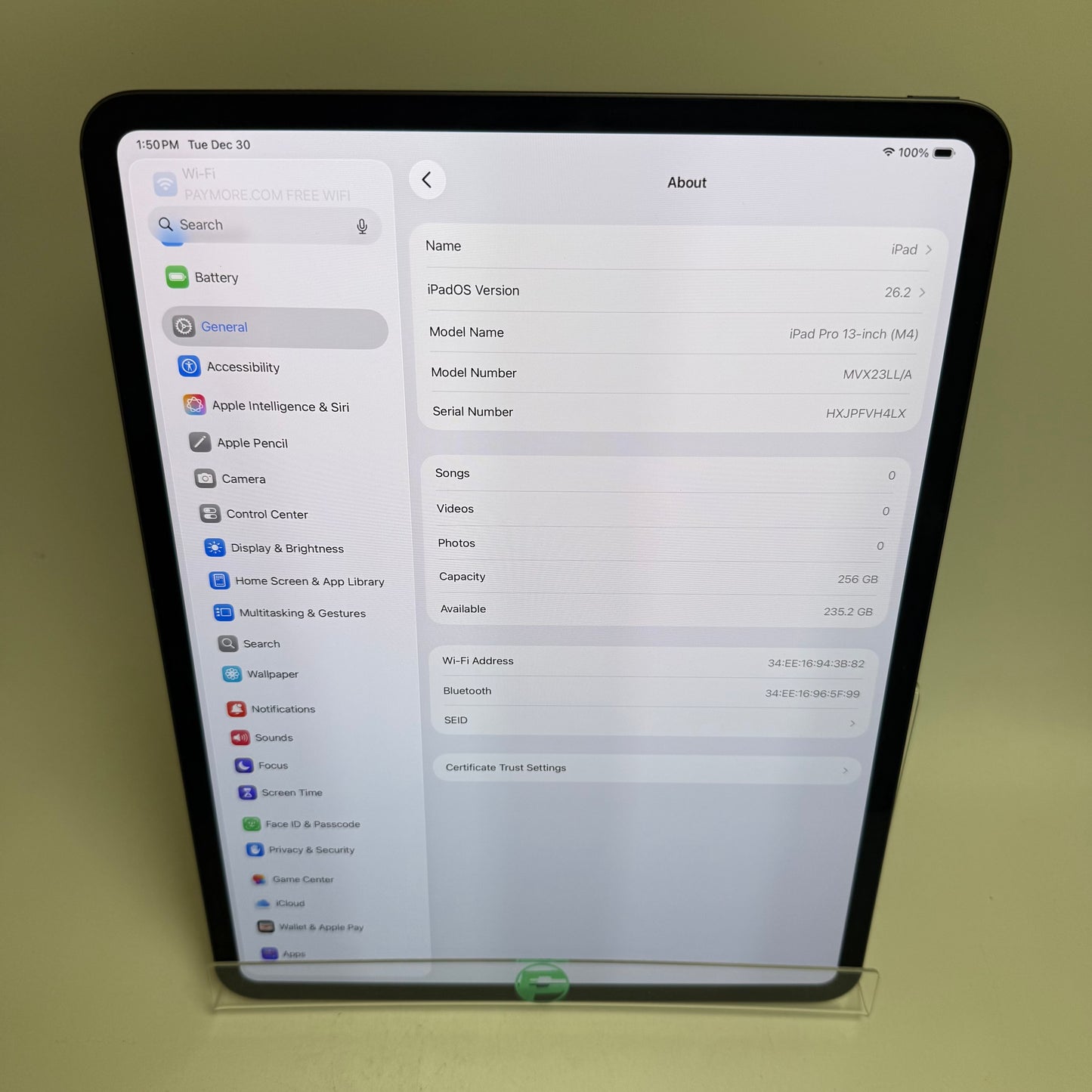 WiFi Only Apple iPad Pro 13" M4 256GB Space Black MVX23LL/A