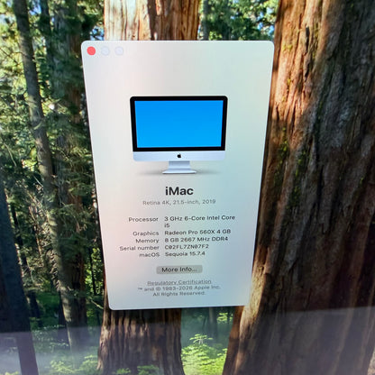 2019 Apple iMac 21.5" i5 3.0GHz 8GB RAM 256GB SSD Silver A2116