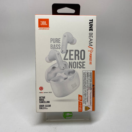 New JBL Tune Beam Noise Cancelling Wireless Earbuds  White JBLTBEAMWHTAM