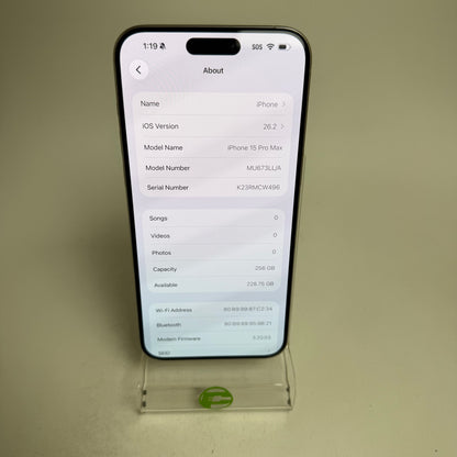 Factory Unlocked Apple iPhone 15 Pro Max 256GB White Titanium MU673LL/A