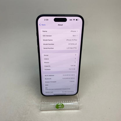 Factory Unlocked Apple iPhone 15 Plus eSIM 128GB Black NTXR3LL/A