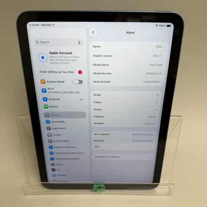 WiFi Only Apple iPad 11" (A16) 128GB Blue MD4A4LL/A