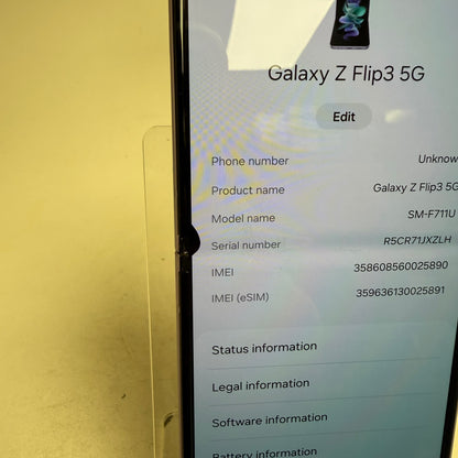 Broken Unlocked Samsung Galaxy Z Flip3 8GB RAM 128GB SM-F711U Bad LCD Bad Digi