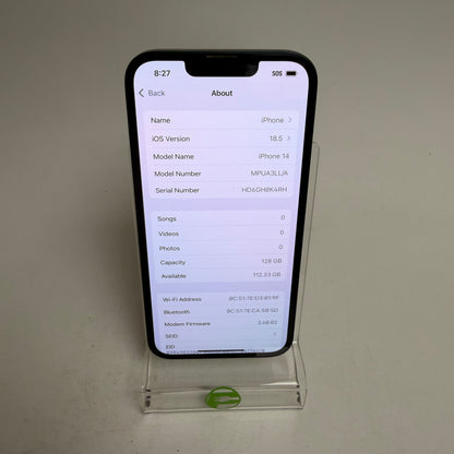Unlocked Apple iPhone 14 128GB 18.5 Midnight MPUA3LL/A