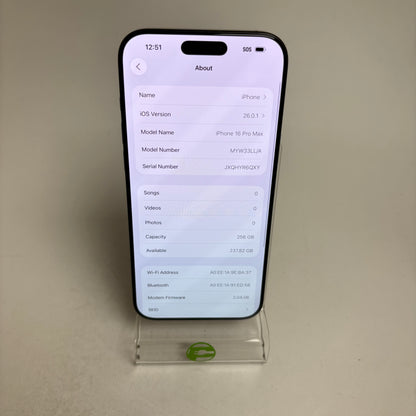 Factory Unlocked Apple iPhone 16 Pro Max 256GB Black Titanium MYW33LL/A