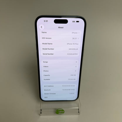 Factory Unlocked Apple iPhone 16 Plus 256GB Teal MXV43LL/A