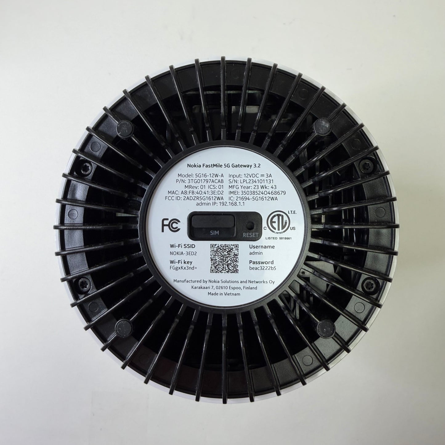 Nokia FastMile 5G 3TG01797ACAB Gateway 5G 3.2