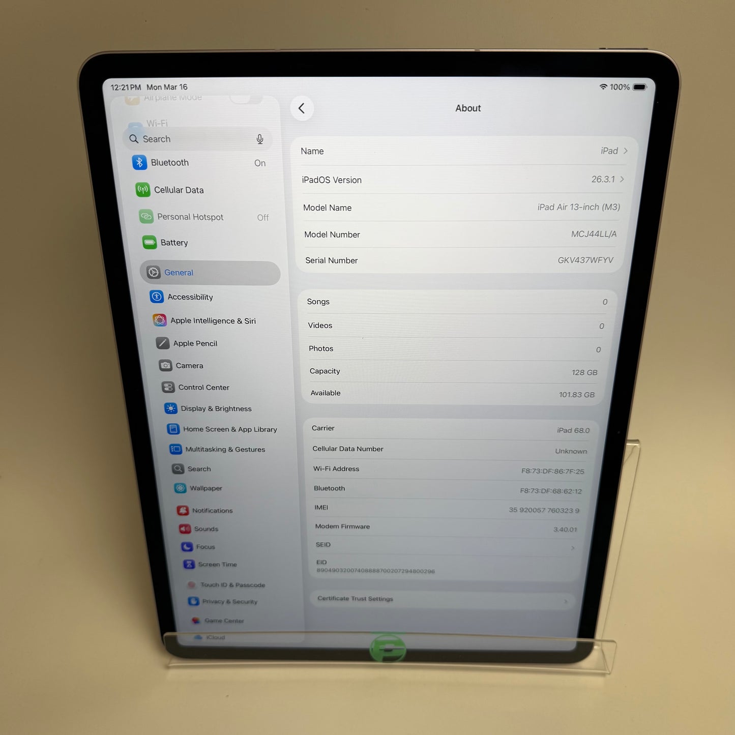 Factory Unlocked Apple iPad Air 13" M3 128GB Purple MCJ44LL/A