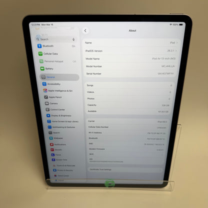 Factory Unlocked Apple iPad Air 13" M3 128GB Purple MCJ44LL/A