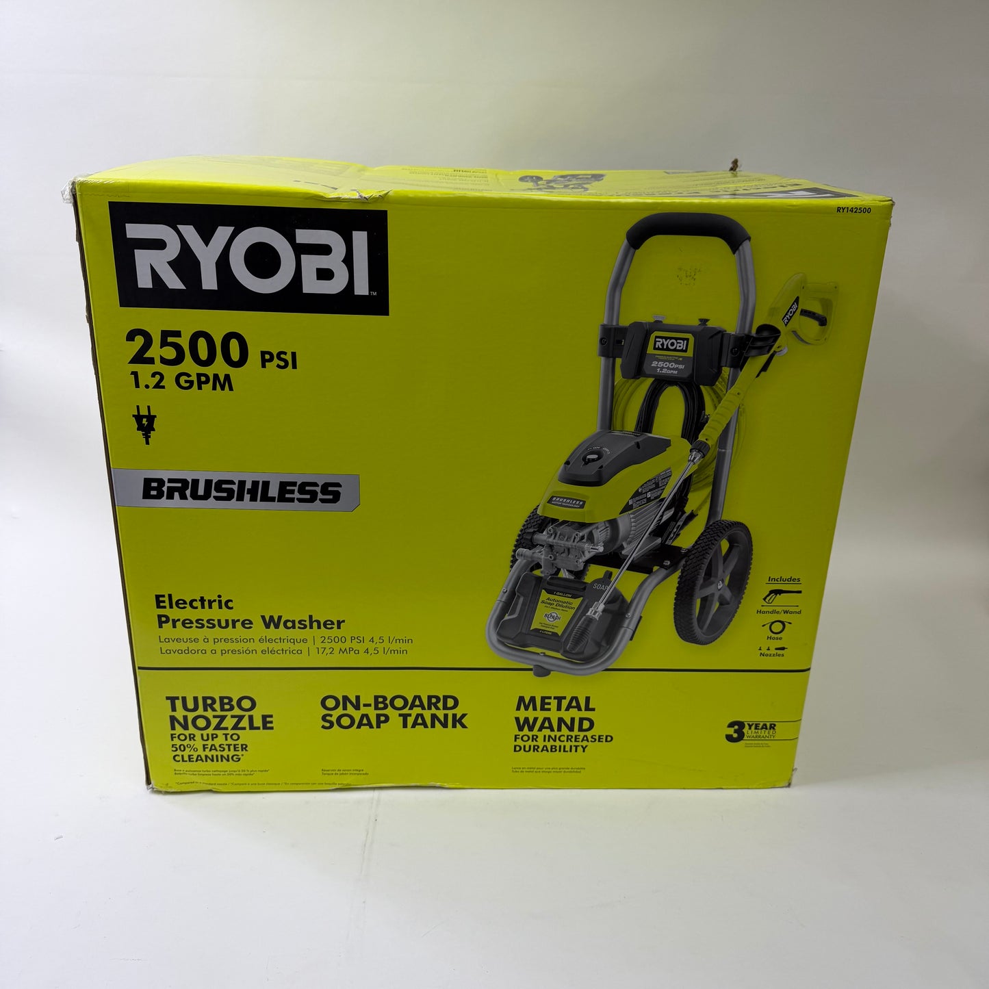 New Ryobi RY142500 120V High Performance Water Electric Pressure Washer 2500 PSI