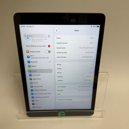 WiFi Only Apple iPad 9th Gen 256GB Space Gray MK2N3TY/A