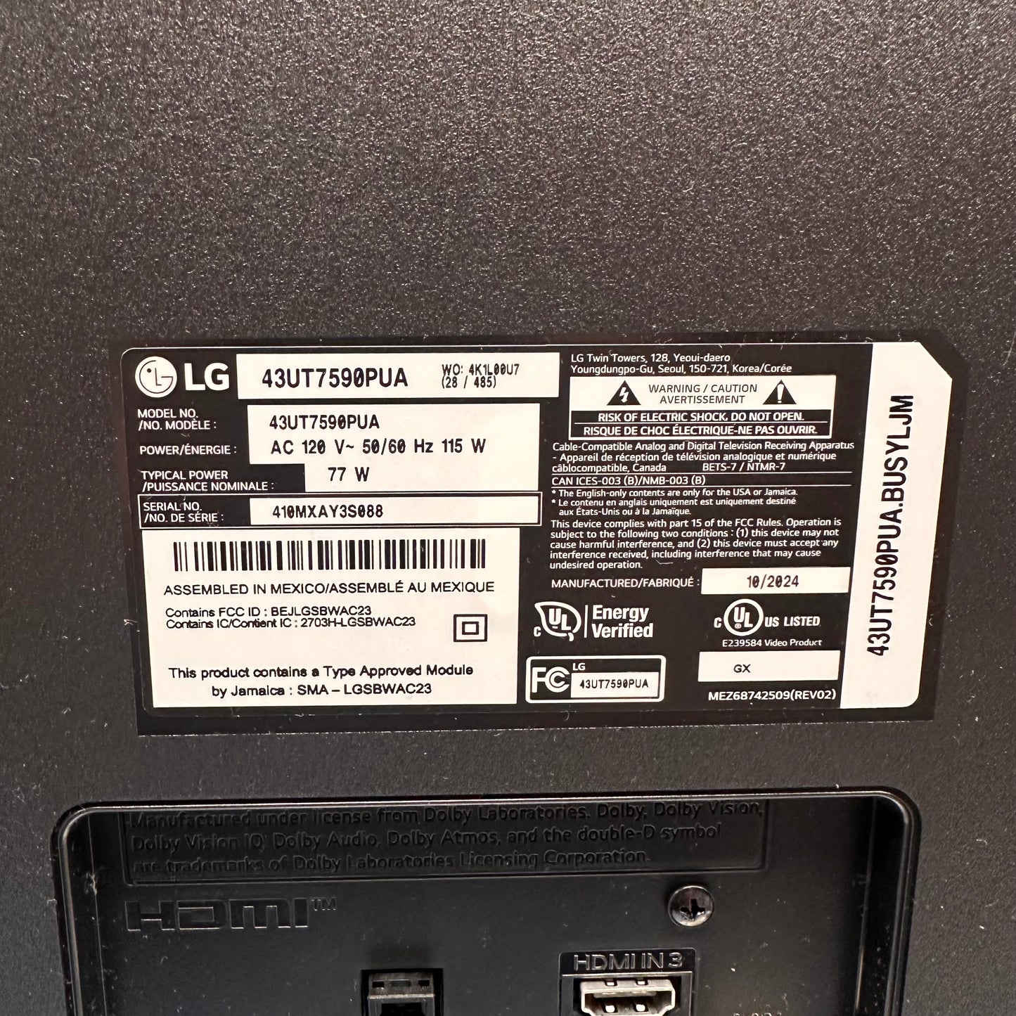 LG 43" 43UT7590PUA 43" 43UT7590PUA 4K UHD 3840 x 2160 Smart TV (2024)