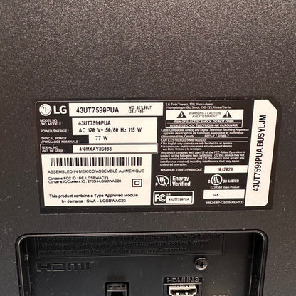 LG 43" 43UT7590PUA 43" 43UT7590PUA 4K UHD 3840 x 2160 Smart TV (2024)