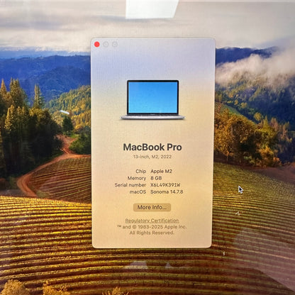 2022 Apple MacBook Pro 13.3" M2 10C GPU 3.5GHz 8GB RAM 256GB SSD A2338