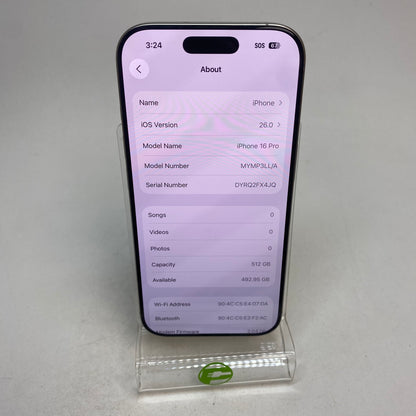 Factory Unlocked Apple iPhone 16 Pro 512GB Natural Titanium MYMP3LL/A