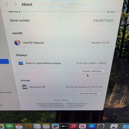 2022 Apple MacBook Air 13.6" M2 8C GPU 3.5GHz 8GB RAM 256GB SSD A2681