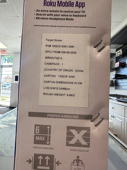 New Westinghouse 43" WR43UT4212 4K UHD Roku 4K UHD 3840 x 2160 Smart TV 2024