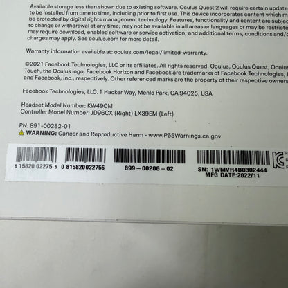 New Meta Quest 2 256GB Standalone All-in-One VR Headset KW49CM