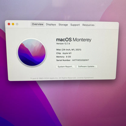 2021 Apple iMac 24" M1 3.2GHz 8GB RAM 256GB SSD Blue A2438