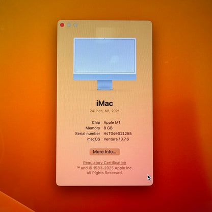 2021 Apple iMac 24" M1 3.2GHz 8GB RAM 256GB SSD Silver A2439