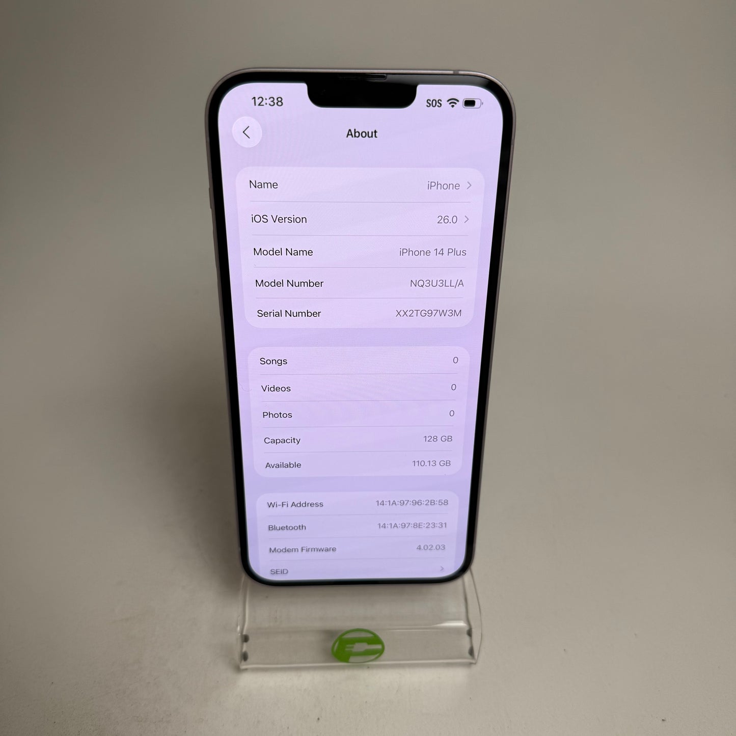 Factory Unlocked Apple iPhone 14 Plus 128GB Purple NQ3U3LL/A