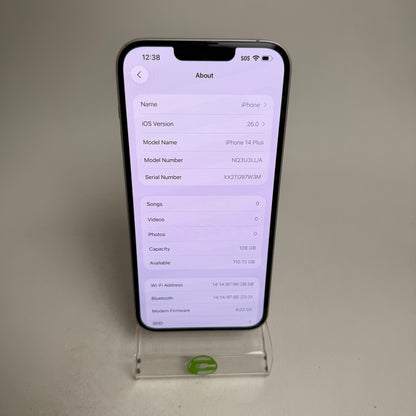 Factory Unlocked Apple iPhone 14 Plus 128GB Purple NQ3U3LL/A