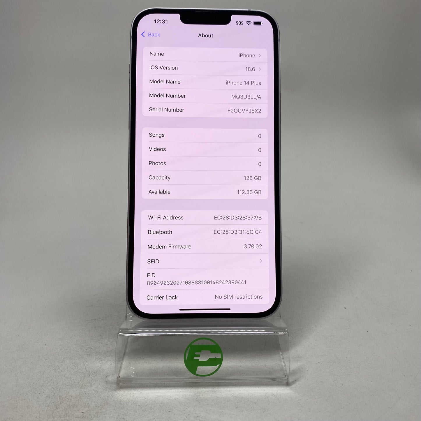 Factory Unlocked Apple iPhone 14 Plus 128GB Purple MQ3U3LL/A