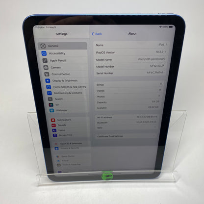 WiFi Only Apple iPad 10th Gen 64GB Blue MPQ13LL/A