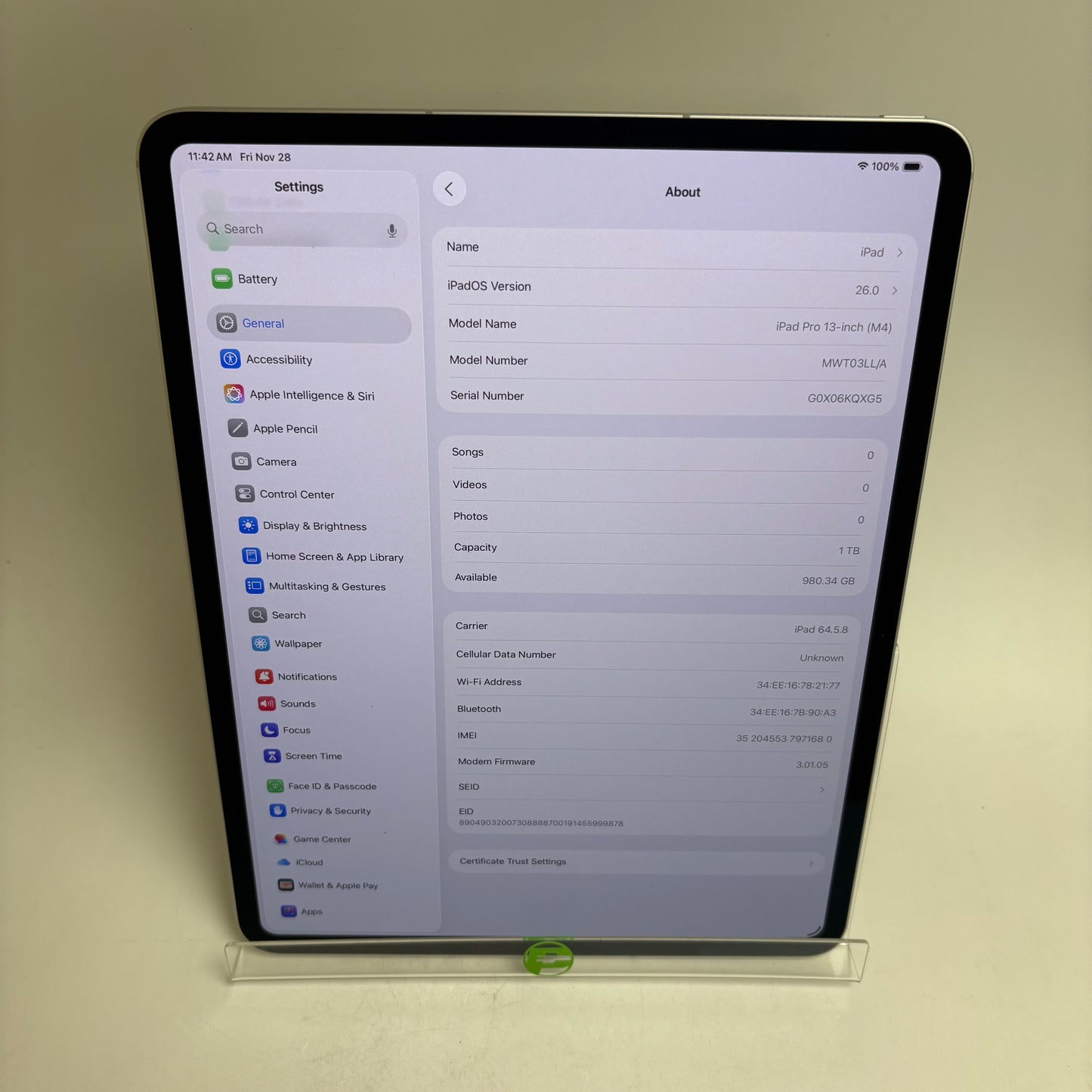 Factory Unlocked Apple iPad Pro 13" M4 1TB Silver MWT03LL/A