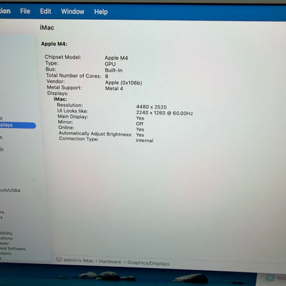 2024 Apple iMac 24" M4 8 Core 4.5GHz 16GB RAM 256GB SSD Silver A3247