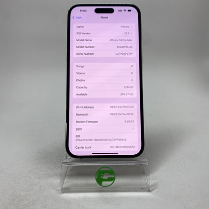 Unlocked Apple iPhone 14 Pro Max 256GB 18.5 Deep Purple MQ8W3LL/A