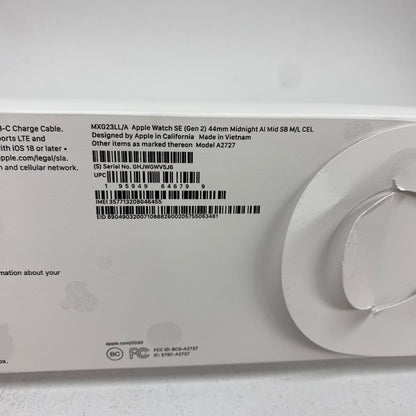 New Factory Unlocked Apple Watch SE 2nd Gen 44MM Midnight Aluminum MXG23LL/A