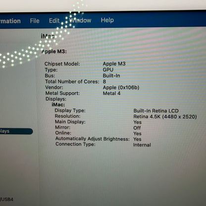 2023 Apple iMac 24" M3 4.0GHz 16GB RAM 512GB SSD Blue A2874