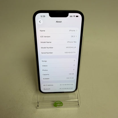 Factory Unlocked Apple iPhone 16e 128GB Black MD0D4LL/A