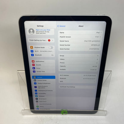 WiFi Only Apple iPad 10th Gen 64GB Silver MPQ03LL/A