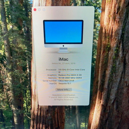 2019 Apple iMac 27" i9 3.6GHz 16GB RAM 2TB SSD Silver A2115