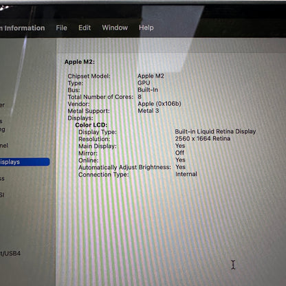 2022 Apple MacBook Air 13.6" M2 8C GPU 3.5GHz 16GB RAM 256GB SSD A2681