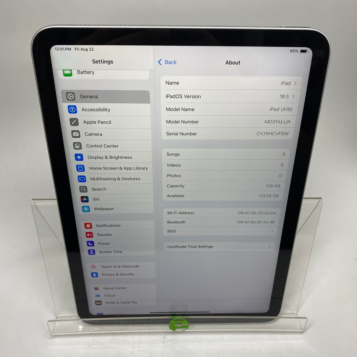 WiFi Only Apple iPad 11" (A16) 128GB Silver MD3Y4LL/A
